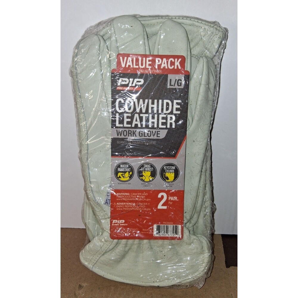 Large Grain Cowhide Water Resistant Leather Work Glove 2-Pack